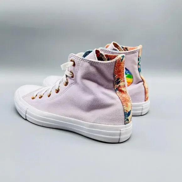 Converse Shoes Womens 8 Purple High Top Chuck Taylor Floral Pride Canvas